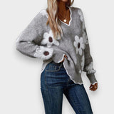 Aline | Pull Élégant avec Col en V et Motif Floral